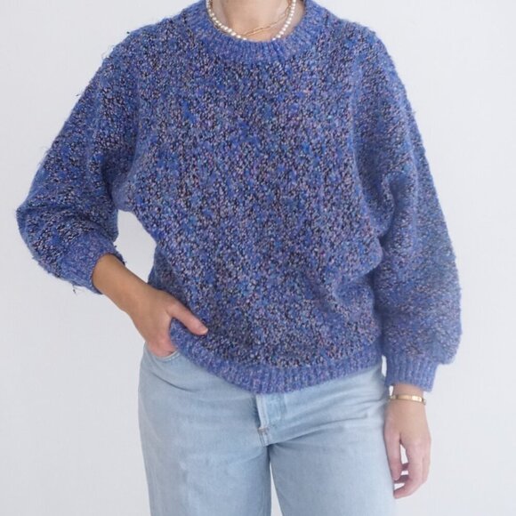 Vintage Allana Fantasia Blue Black Knit Crewneck Sweater Med - Picture 1 of 10